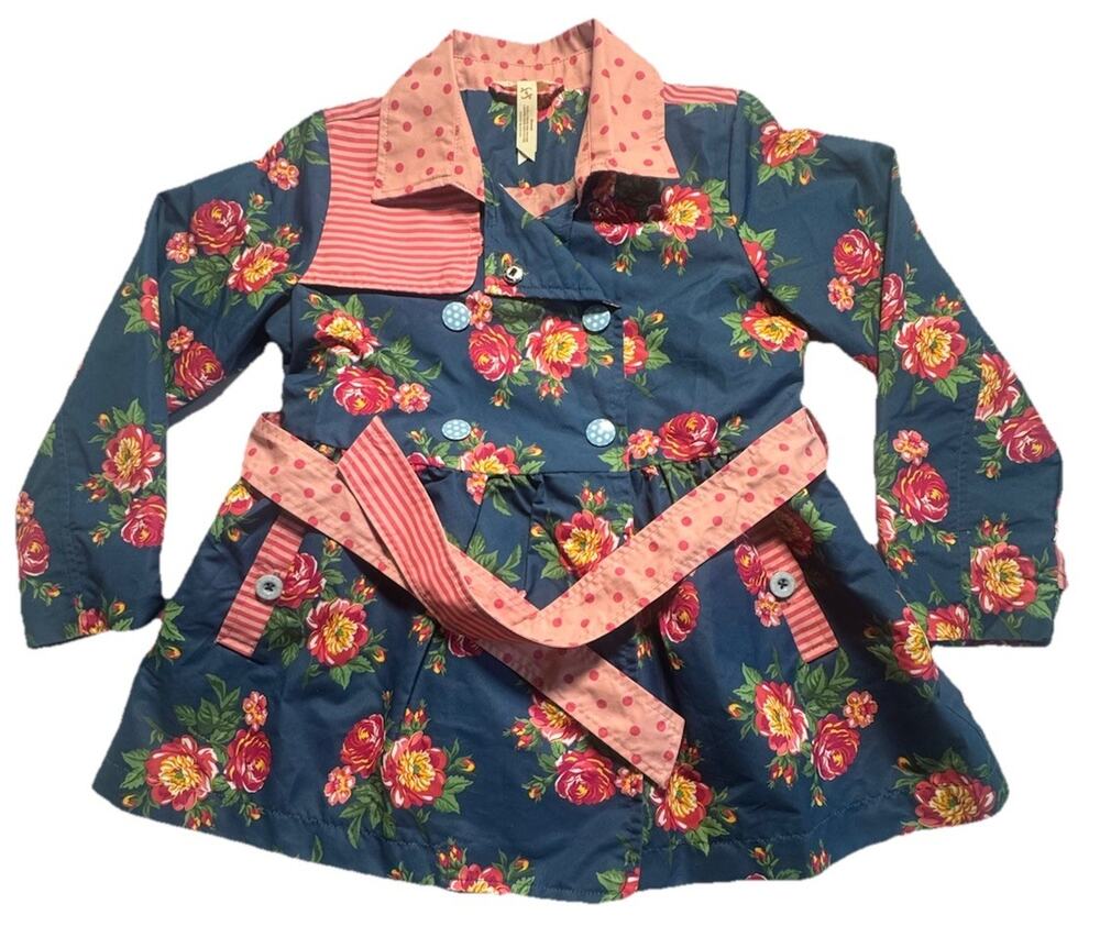 Matilda Jane Girls Size 6 Down Came The Raincoat Floral Trench Coat